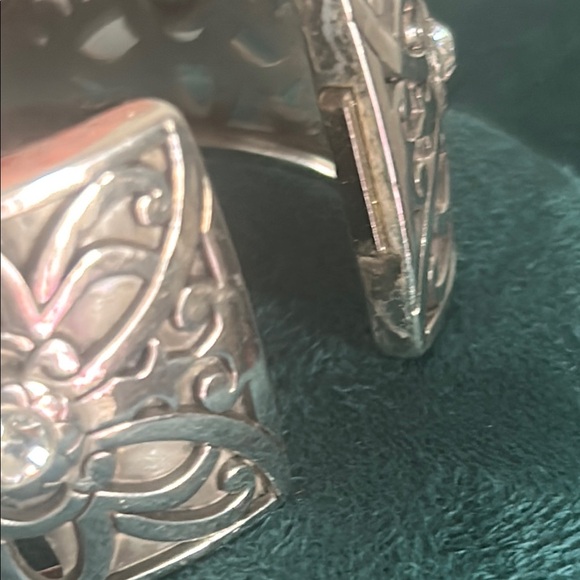 Brighton Belmonte Silver Crystal Accent Filigree Wide Cuff Hinge Bangle Bracelet - Picture 5 of 8
